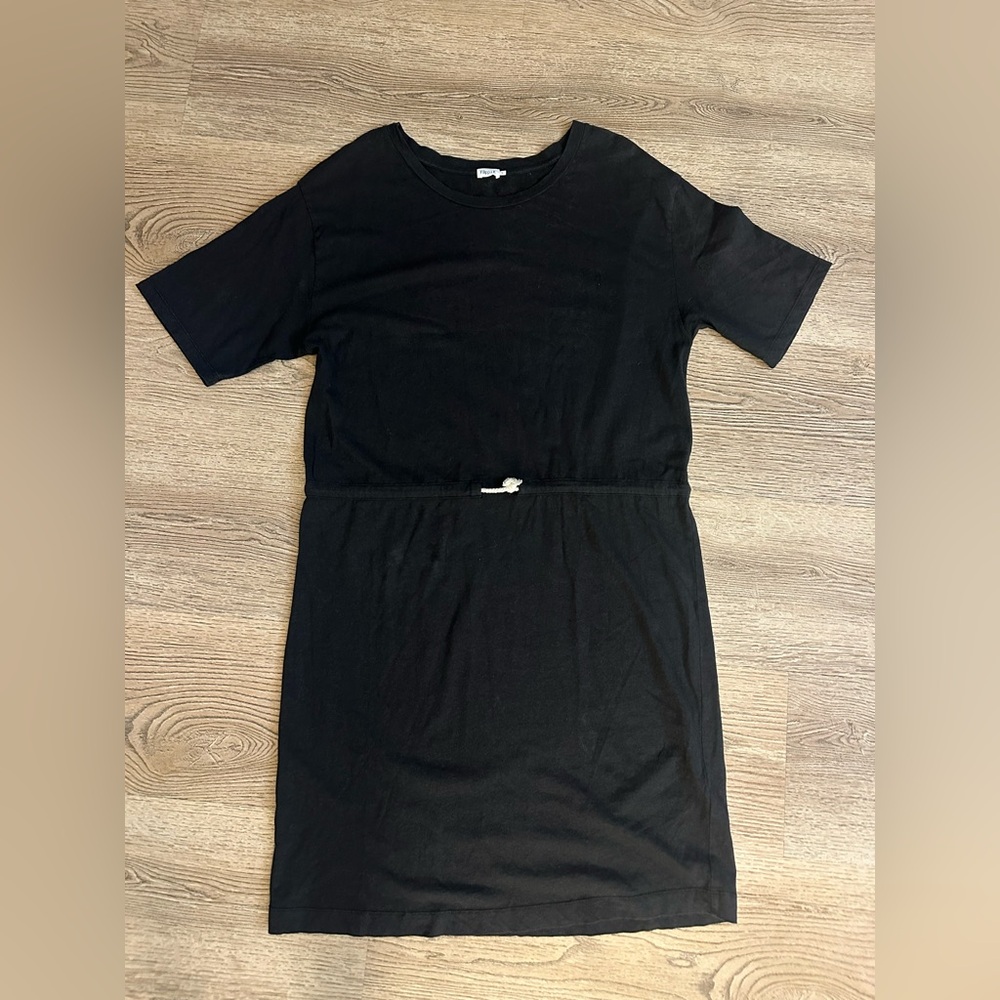 Casual Black Short-Sleeve Drawstring Mini Dress